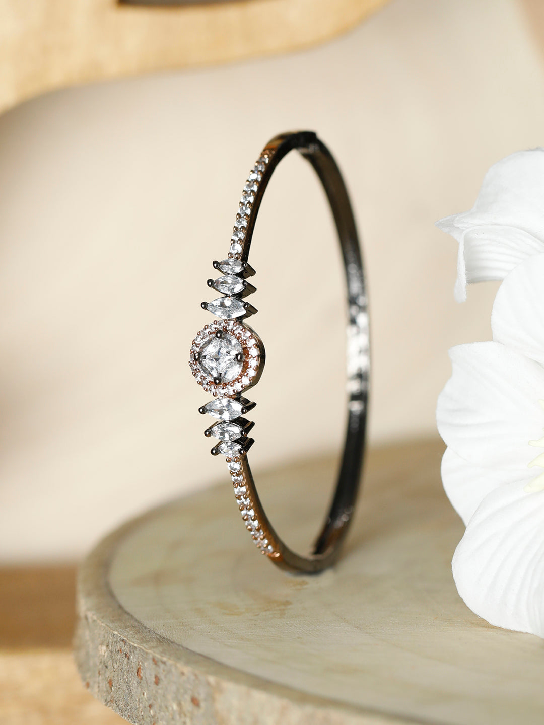 Dual Toned American Diamond Floral Bracelet