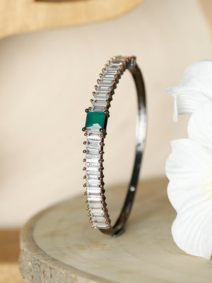 Green Stone Studded Dual Toned Baguette Bracelet