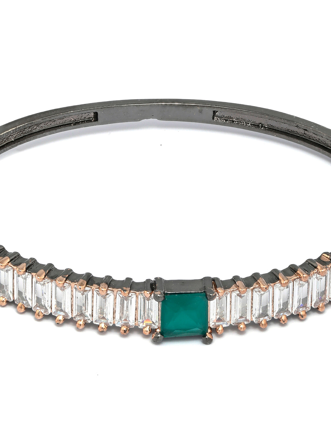 Green Stone Studded Dual Toned Baguette Bracelet