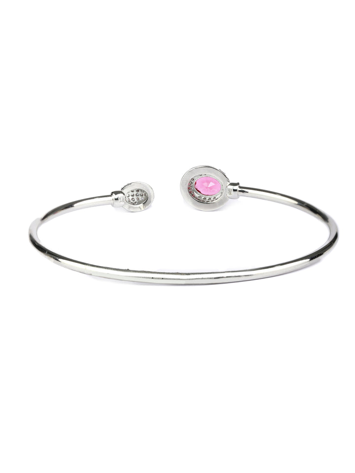 Elegant Pink Stone Silver Plated Bracelet
