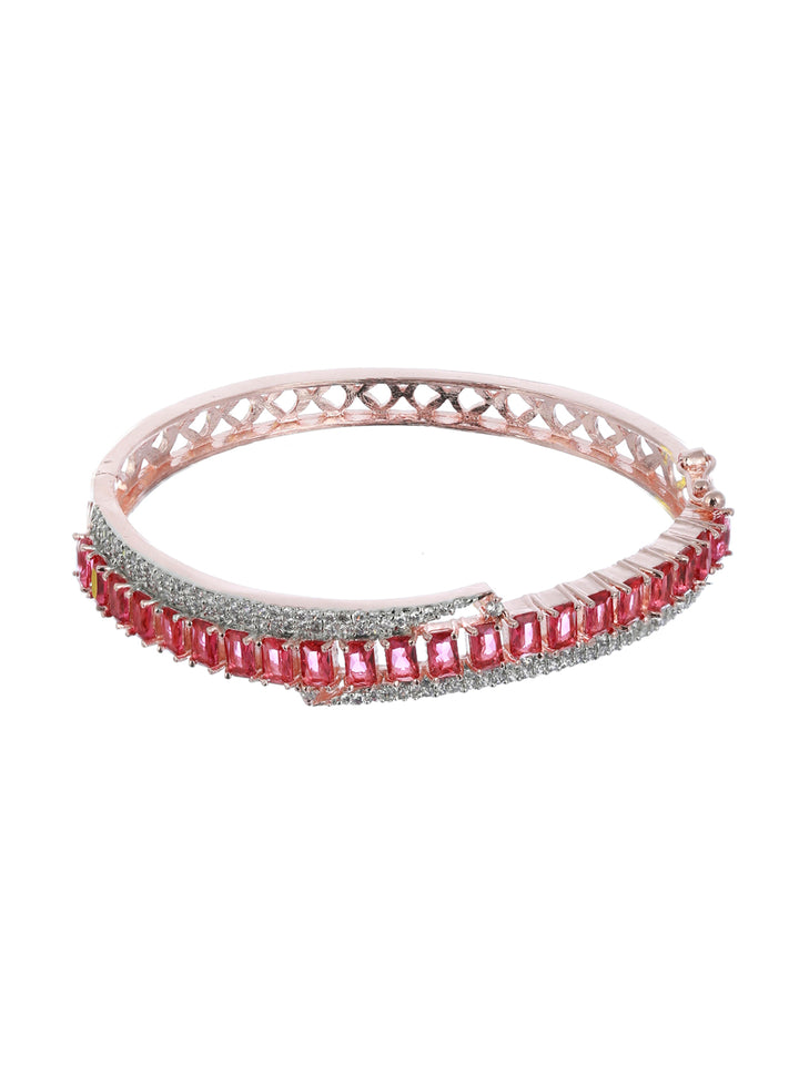 Priyaasi Pink Baguette Stone Rose Gold Bracelet