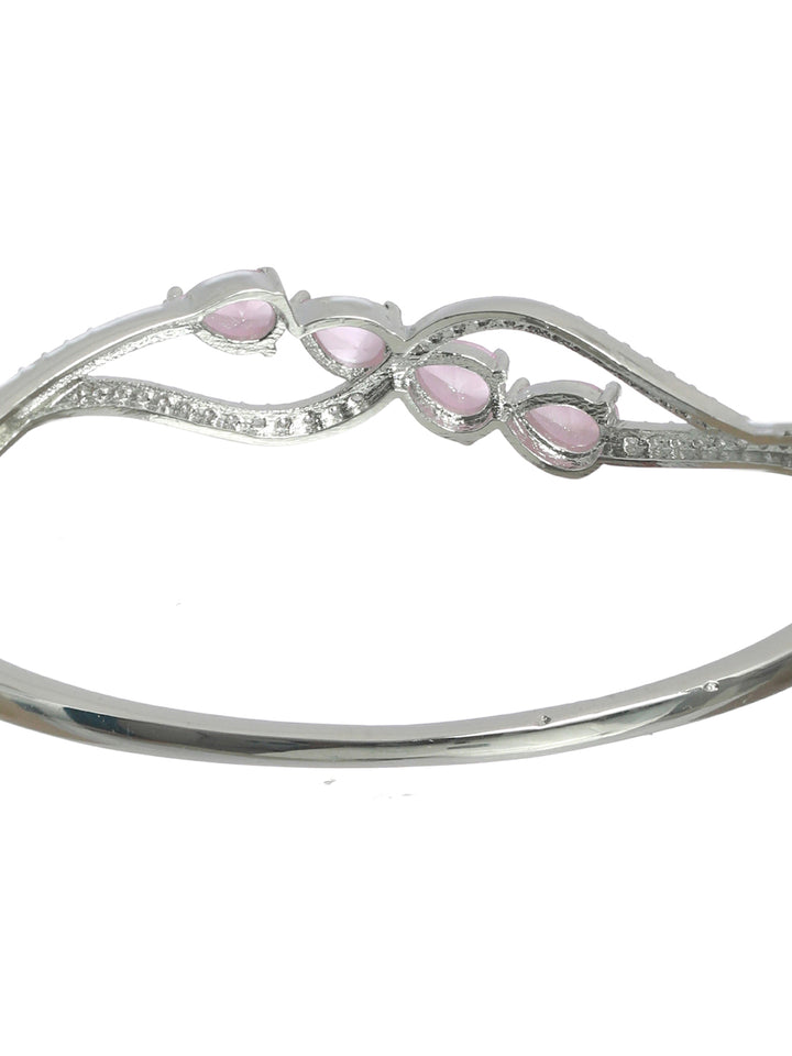 Priyaasi Pink Leaf American Diamond Silver Plated Bracelet