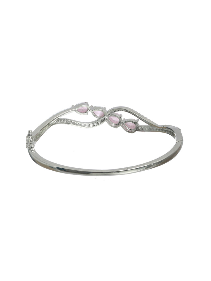 Priyaasi Pink Leaf American Diamond Silver Plated Bracelet