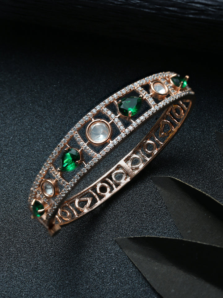 Priyaasi Green Teardrop AD Studded Rose Gold Plated Bracelet