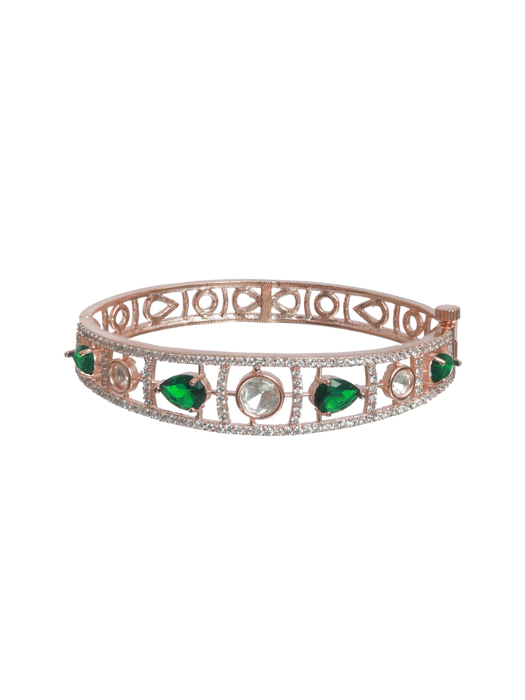Priyaasi Green Teardrop AD Studded Rose Gold Plated Bracelet