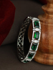 Priyaasi Green Geometric American Diamond Silver Plated Bracelet