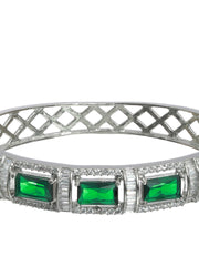 Priyaasi Green Geometric American Diamond Silver Plated Bracelet