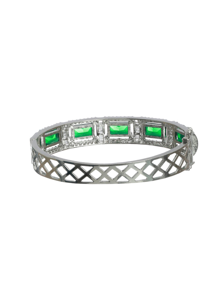 Priyaasi Green Geometric American Diamond Silver Plated Bracelet