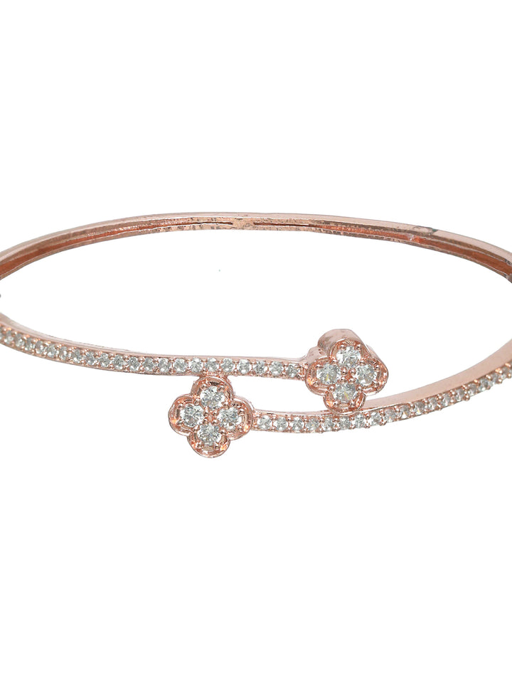 Priyaasi Rose Gold Blooming Flower American Diamond Bracelet