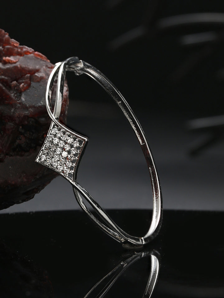 Elegant Geometric American Diamond Silver-Plated Bracelet