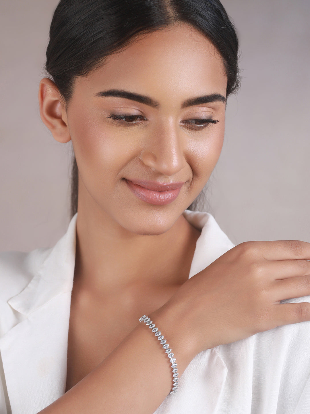 Priyaasi Elegant American Diamond Silver-Plated Bracelet