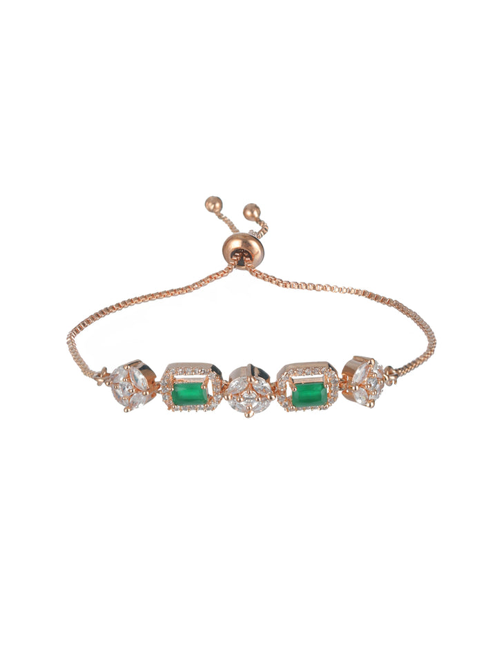 Priyaasi Green Floral AD Rose Gold-Plated Link Bracelet