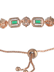 Priyaasi Green Floral AD Rose Gold-Plated Link Bracelet