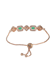 Priyaasi Green Floral AD Rose Gold-Plated Link Bracelet