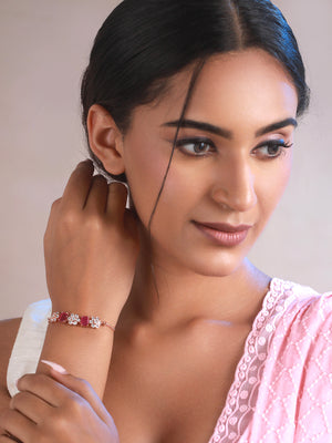 Priyaasi Magenta Floral AD Rose Gold-Plated Link Bracelet