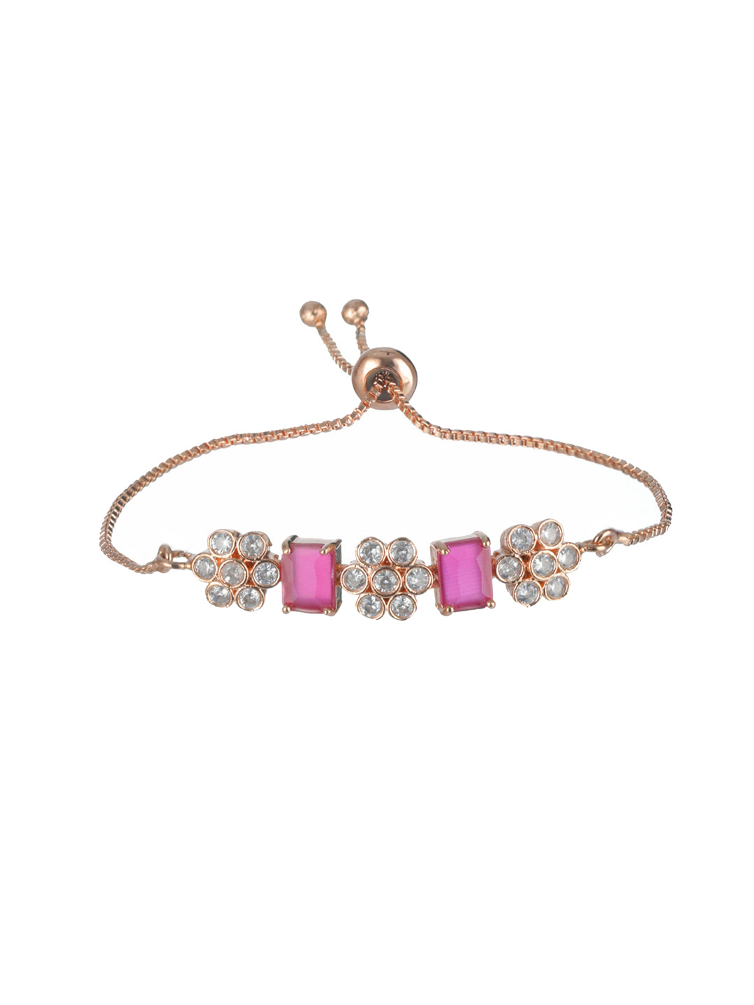 Priyaasi Magenta Floral AD Rose Gold-Plated Link Bracelet