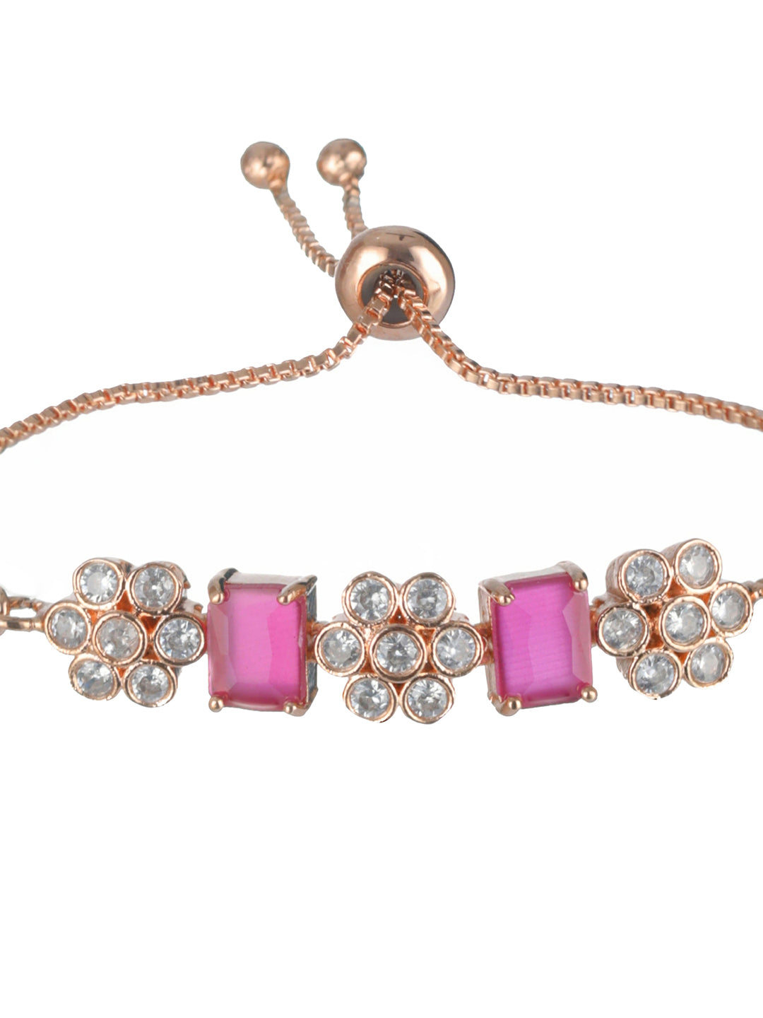 Priyaasi Magenta Floral AD Rose Gold-Plated Link Bracelet