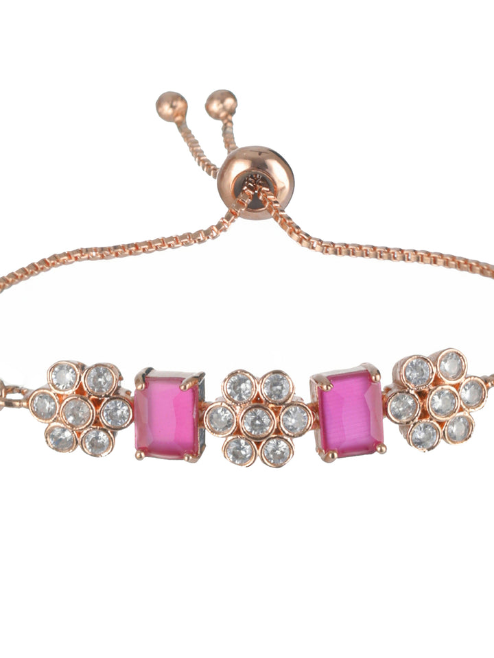 Priyaasi Magenta Floral AD Rose Gold-Plated Link Bracelet