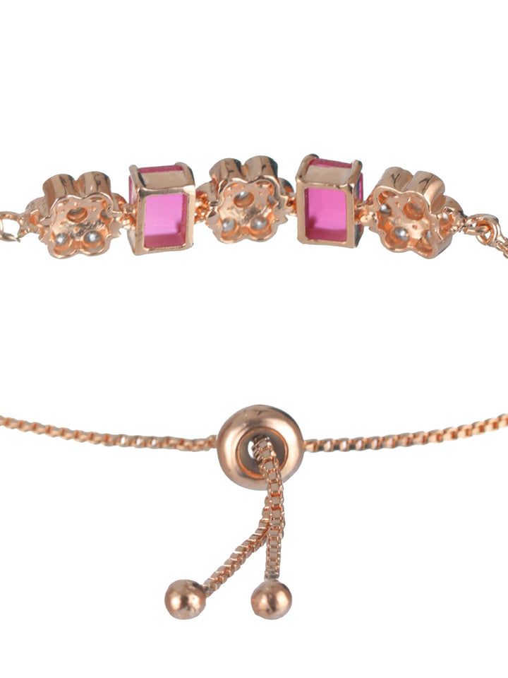 Priyaasi Magenta Floral AD Rose Gold-Plated Link Bracelet