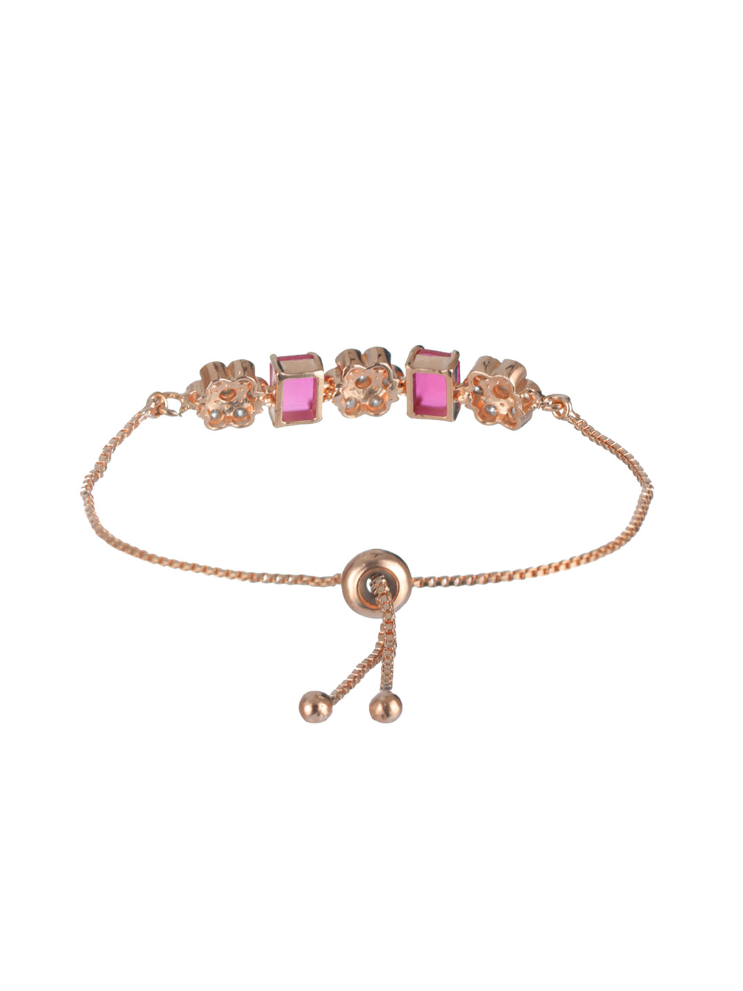 Priyaasi Magenta Floral AD Rose Gold-Plated Link Bracelet