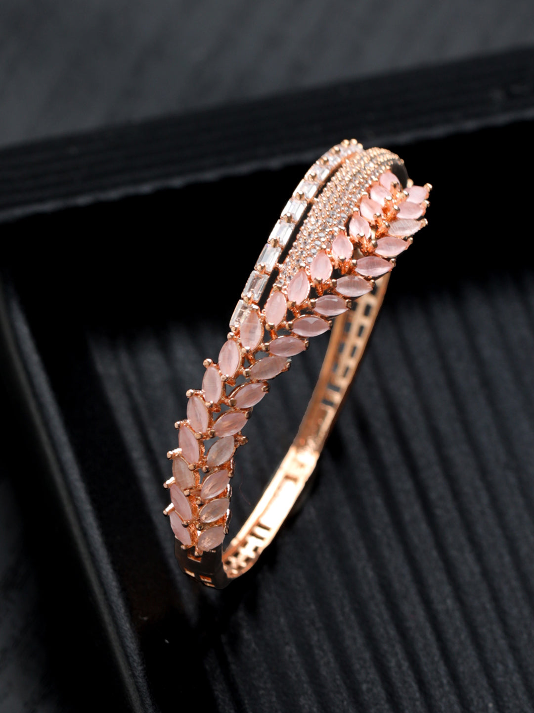Priyaasi Pretty Pink Leaves AD Rose Gold-Plated Bracelet