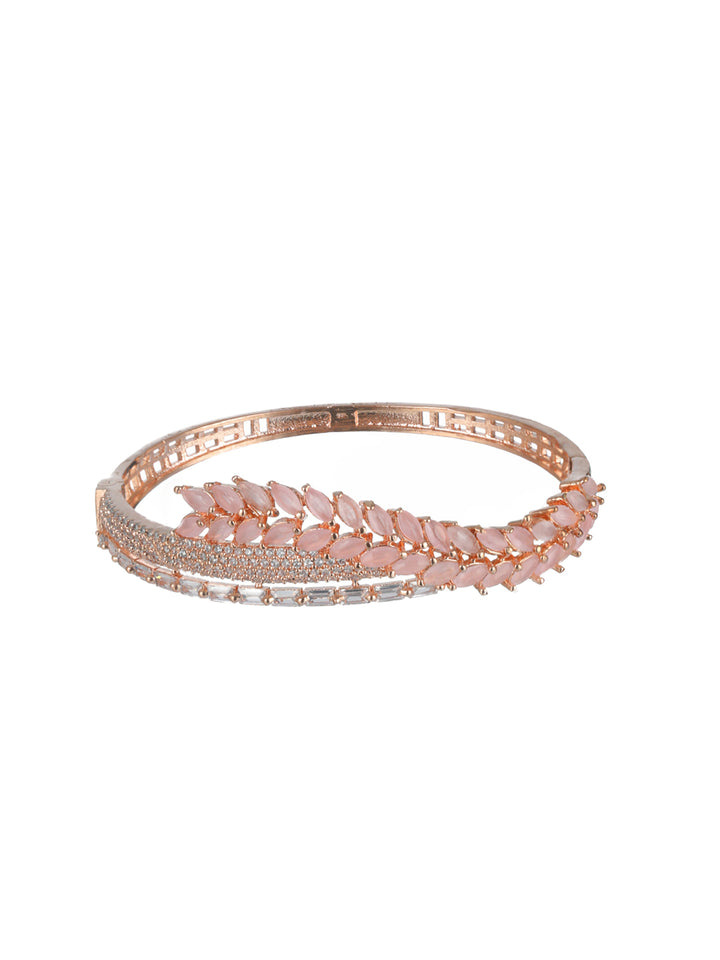 Priyaasi Pretty Pink Leaves AD Rose Gold-Plated Bracelet