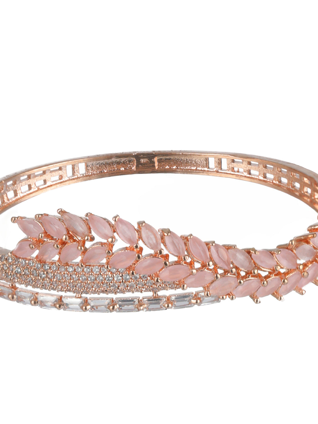 Priyaasi Pretty Pink Leaves AD Rose Gold-Plated Bracelet