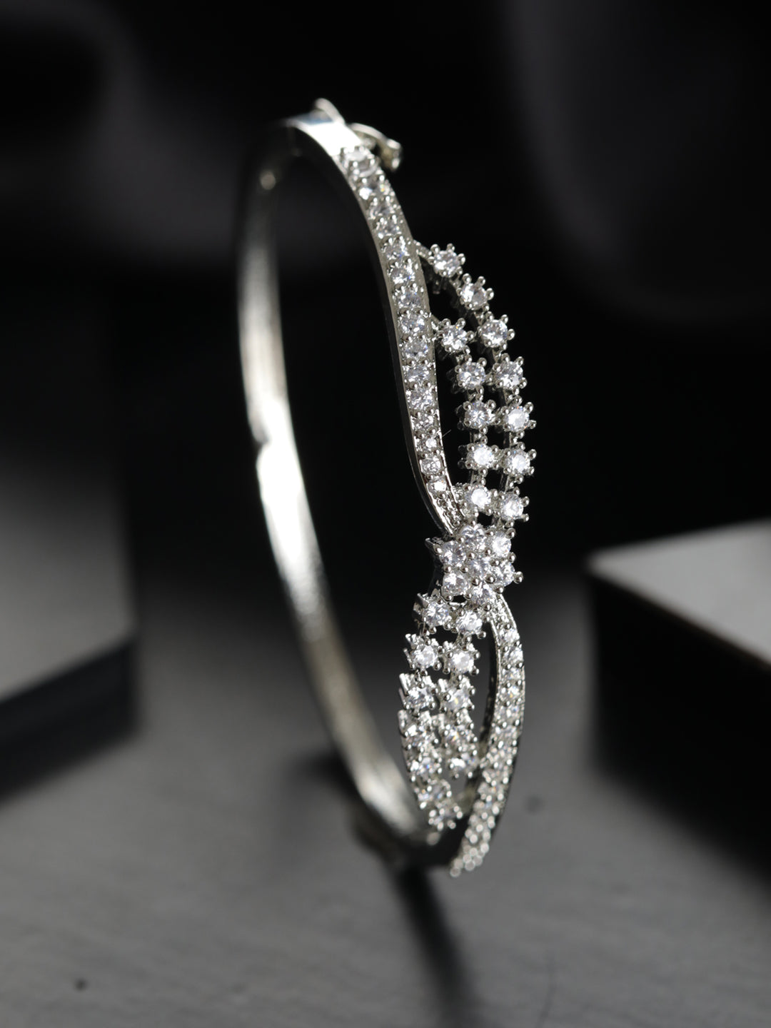 Priyaasi Elegant Rows American Diamond Silver-Plated Bracelet