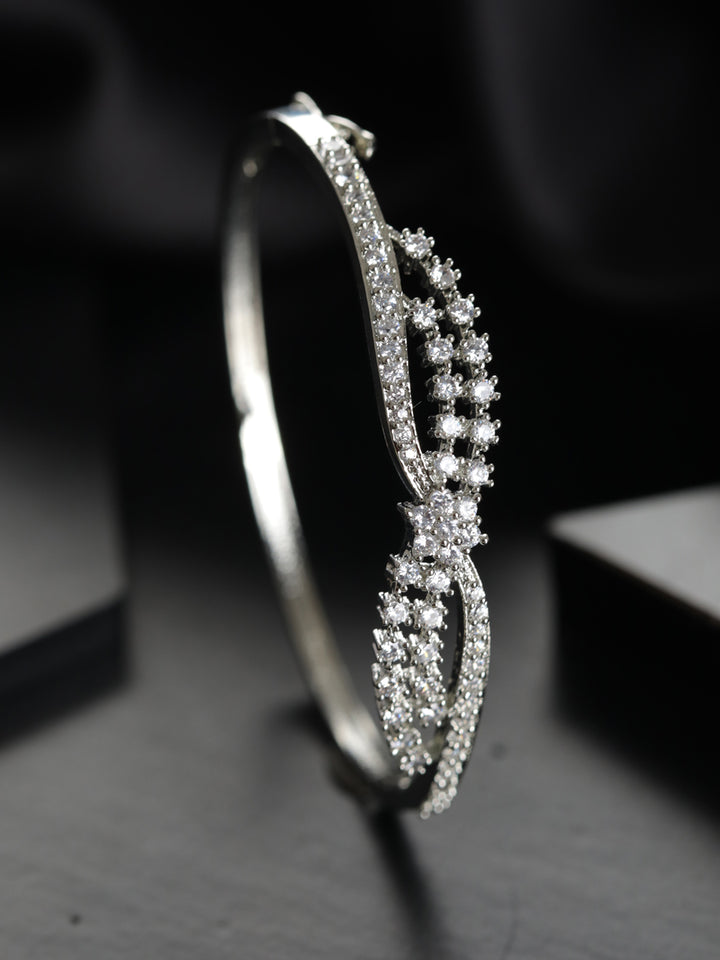 Priyaasi Elegant Rows American Diamond Silver-Plated Bracelet