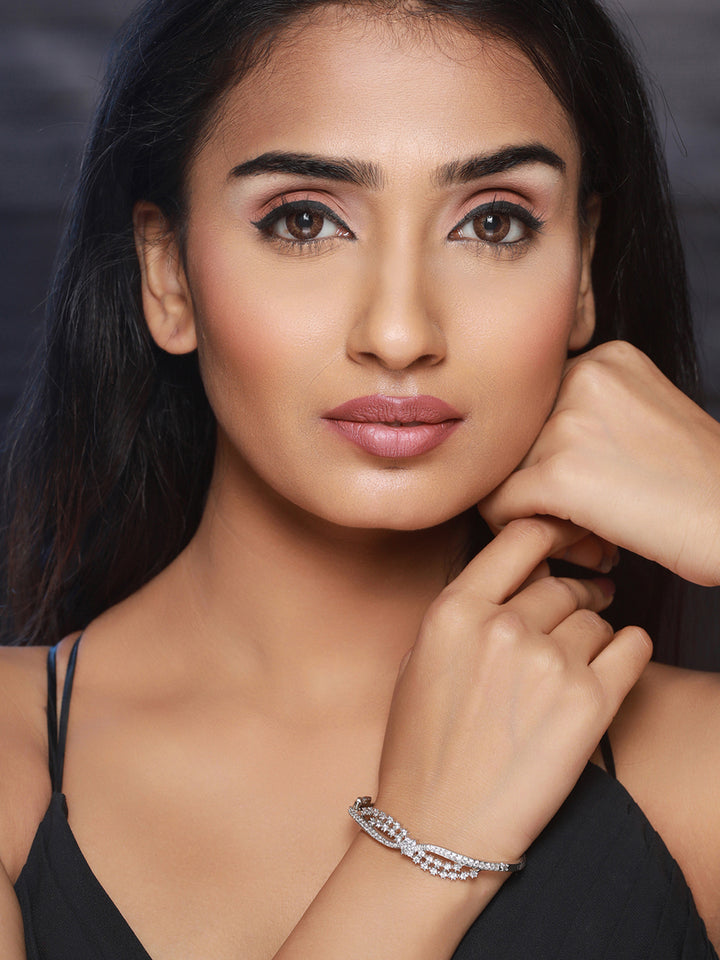 Priyaasi Elegant Rows American Diamond Silver-Plated Bracelet
