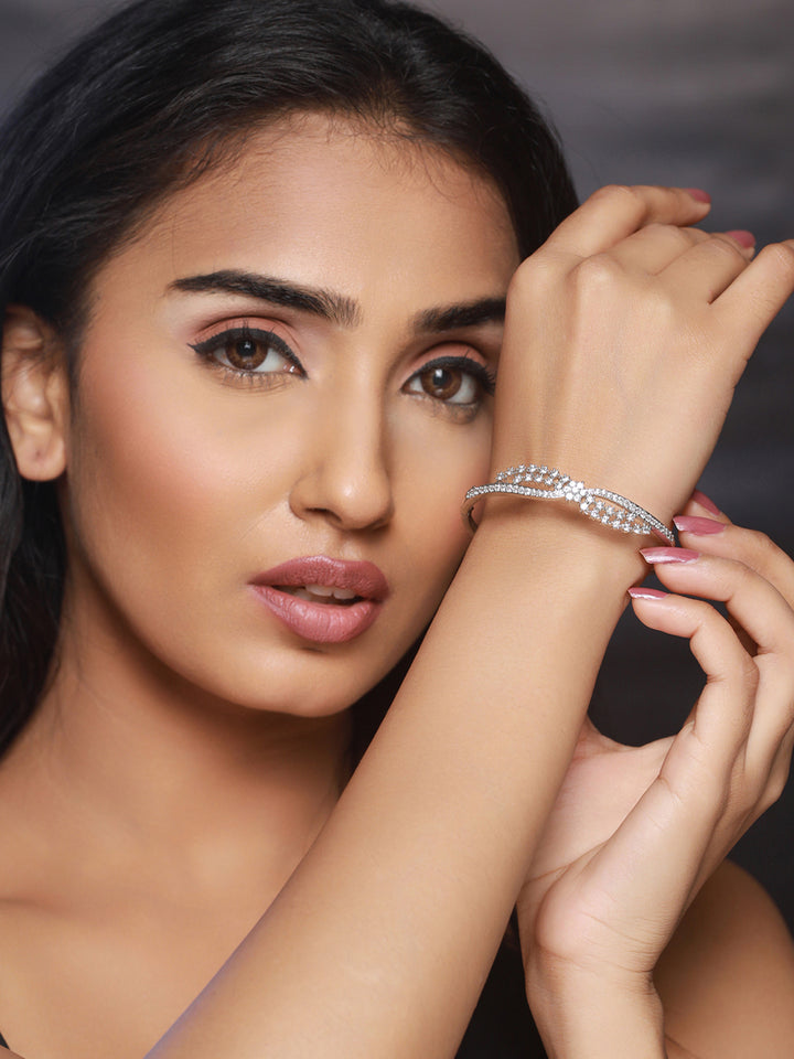 Priyaasi Elegant Rows American Diamond Silver-Plated Bracelet