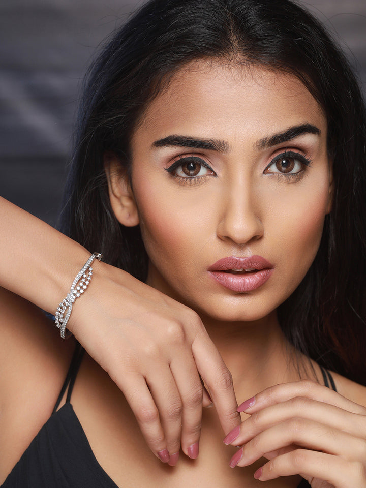 Priyaasi Elegant Rows American Diamond Silver-Plated Bracelet