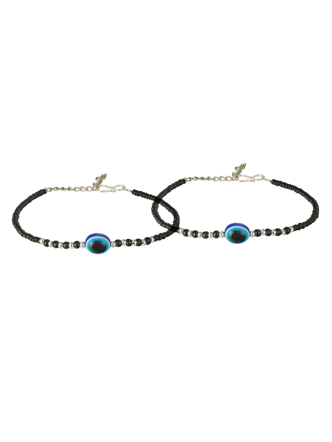 Priyaasi Blue Evil Eye Black Bead Bracelet Set of 2
