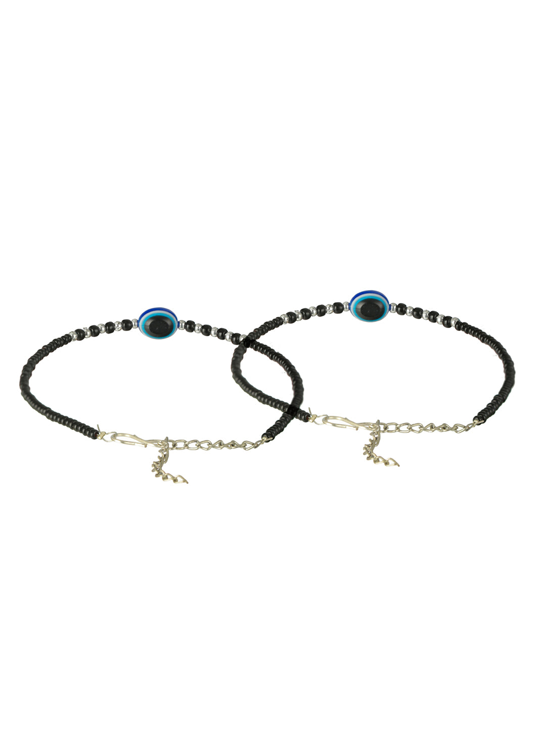 Priyaasi Blue Evil Eye Black Bead Bracelet Set of 2