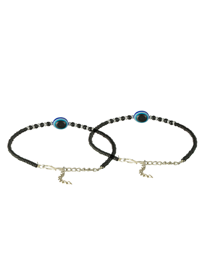 Priyaasi Blue Evil Eye Black Bead Bracelet Set of 2