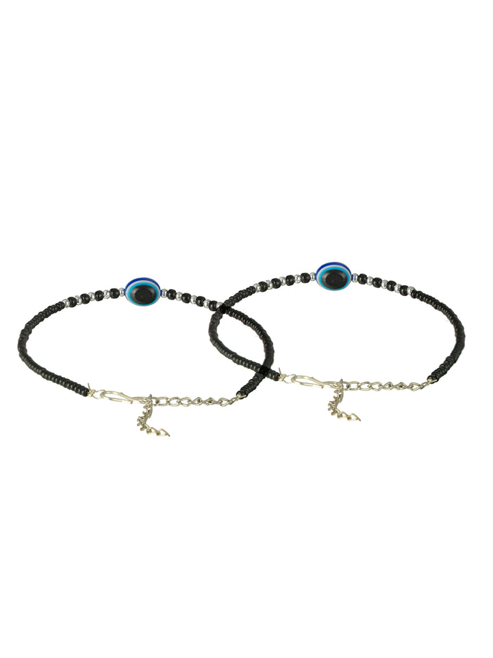 Priyaasi Blue Evil Eye Black Bead Bracelet Set of 2