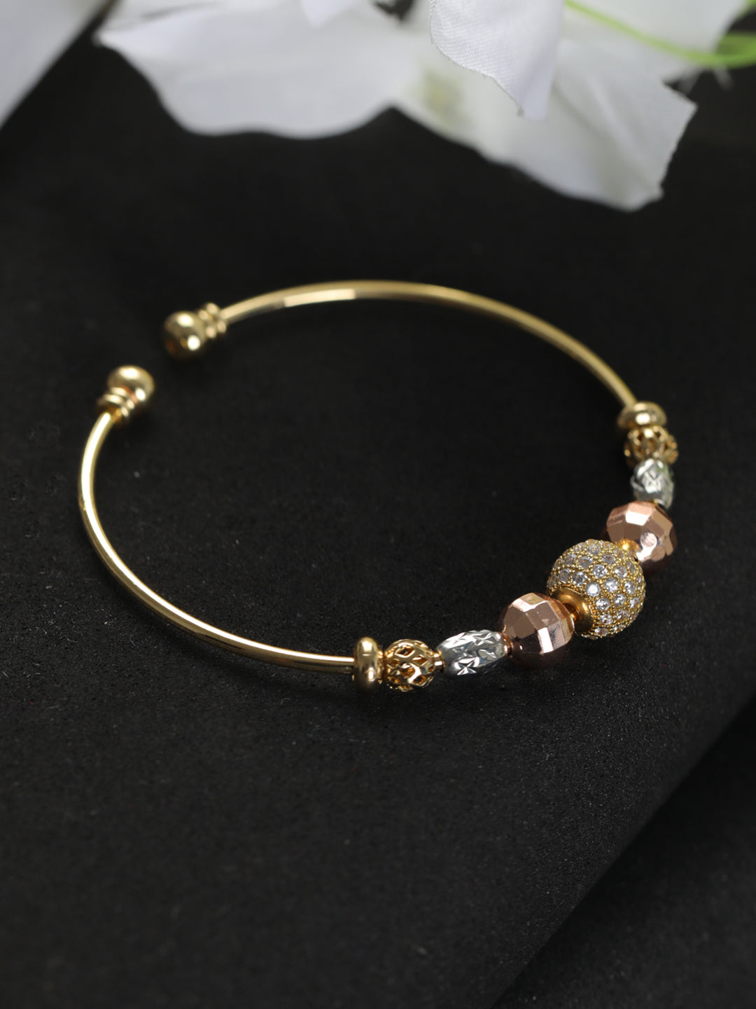 Priyaasi Studded Sphere Rings Rose Gold-Plated Bracelet