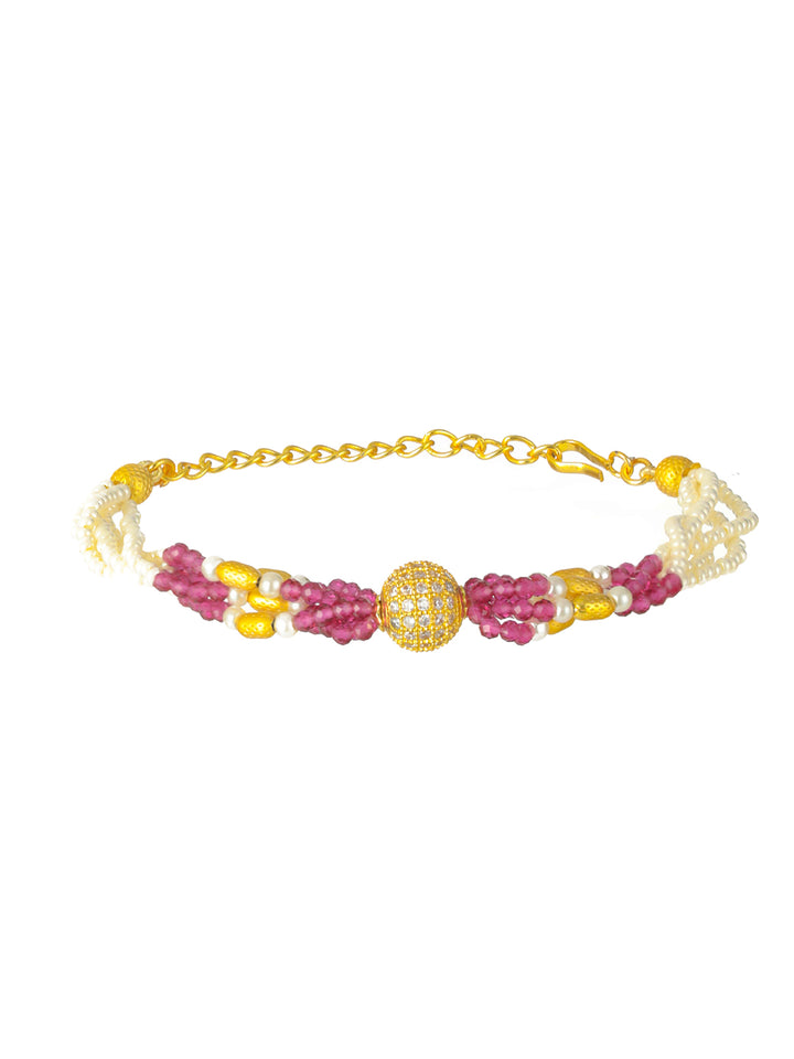 Priyaasi Purple Studded Multilayer Beaded Gold-Plated Bracelet