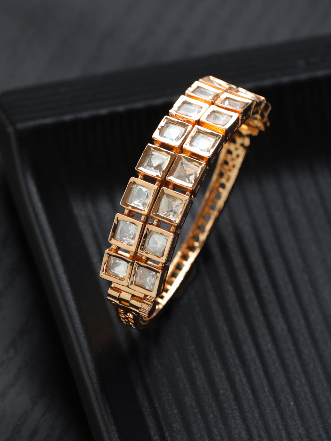 Priyaasi Geometric Block AD Rose Gold-Plated Bracelet