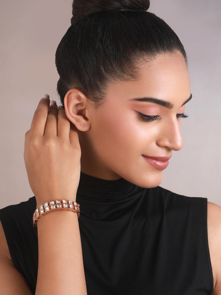 Priyaasi Geometric Block AD Rose Gold-Plated Bracelet