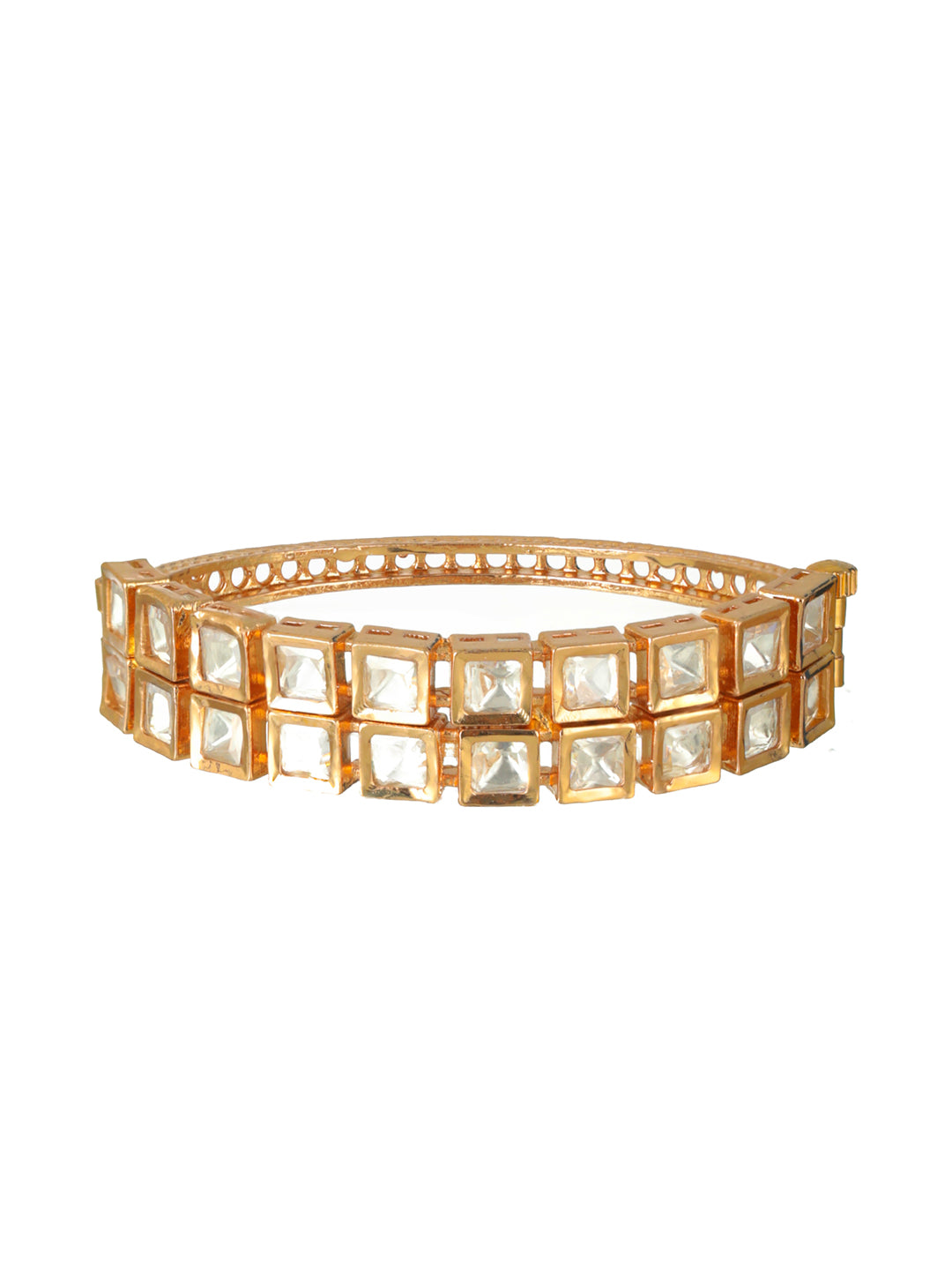 Priyaasi Geometric Block AD Rose Gold-Plated Bracelet