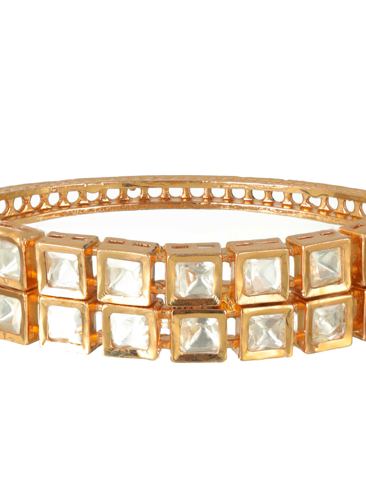 Priyaasi Geometric Block AD Rose Gold-Plated Bracelet