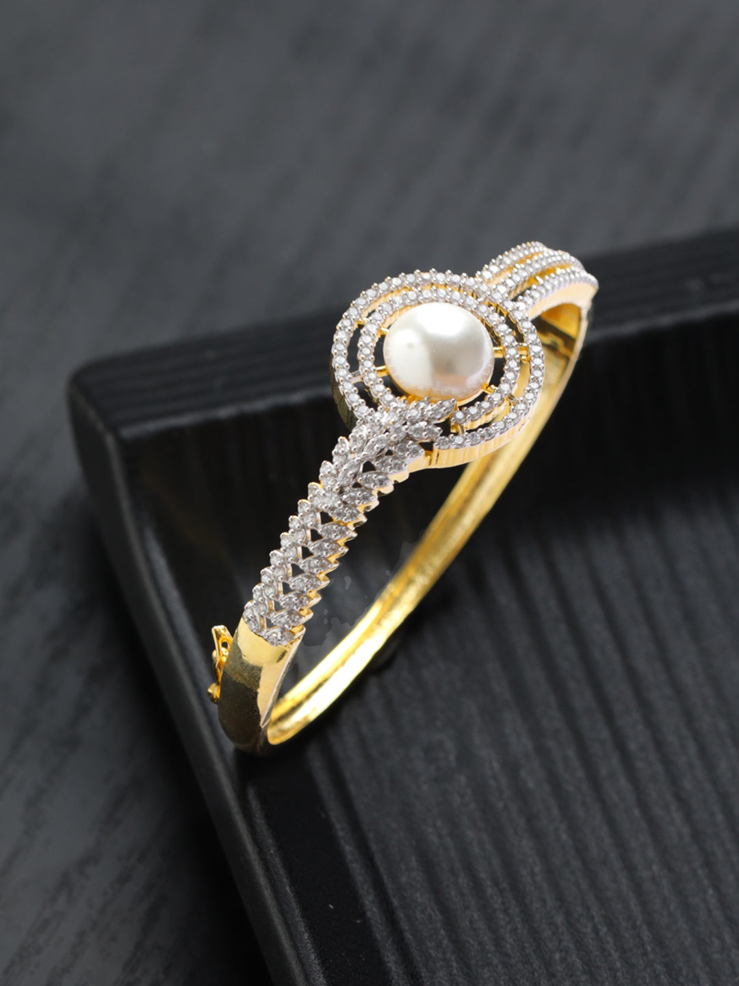 Priyaasi Pearl Leaf AD Gold-Plated Bracelet