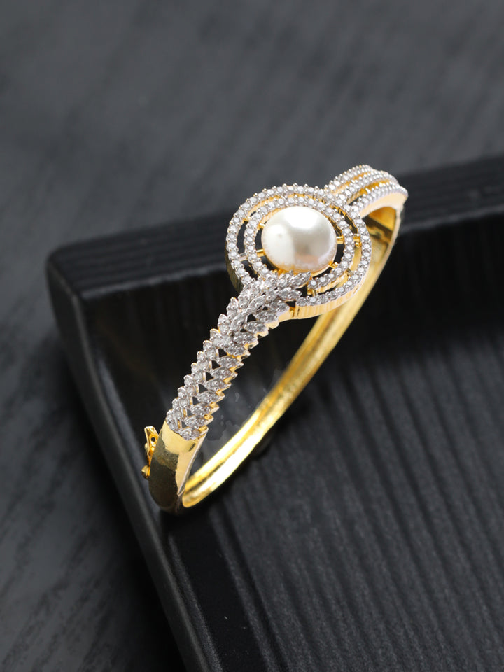 Priyaasi Pearl Leaf AD Gold-Plated Bracelet