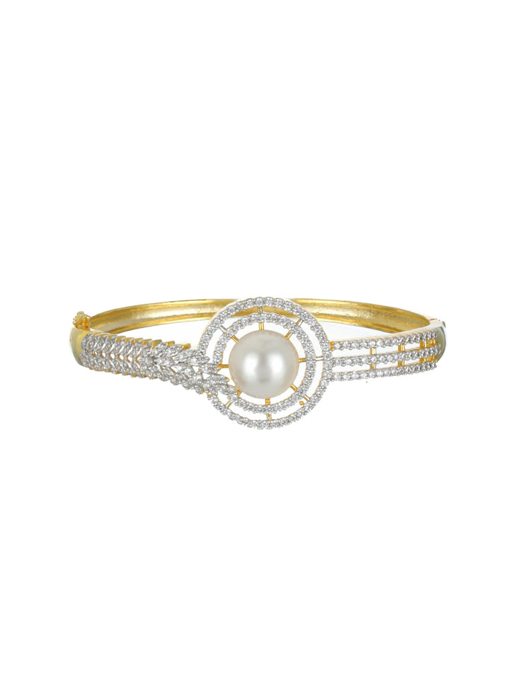 Priyaasi Pearl Leaf AD Gold-Plated Bracelet