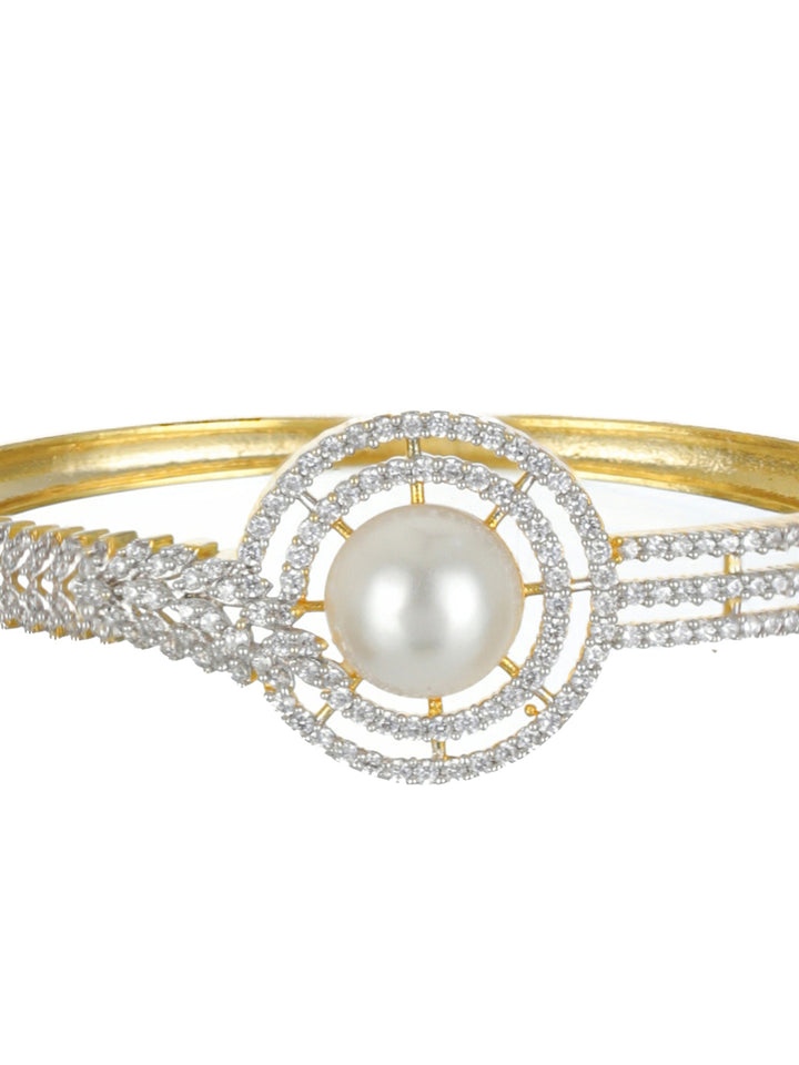 Priyaasi Pearl Leaf AD Gold-Plated Bracelet