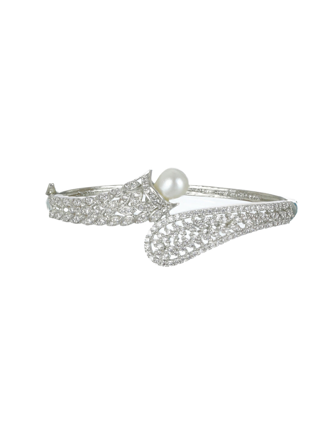 Priyaasi Leaf Pearl AD Silver-Plated Bracelet