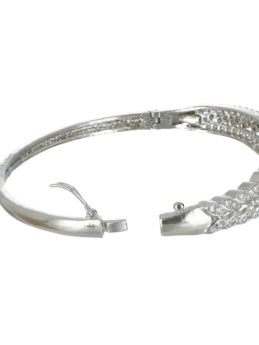 Priyaasi Leaf Pearl AD Silver-Plated Bracelet