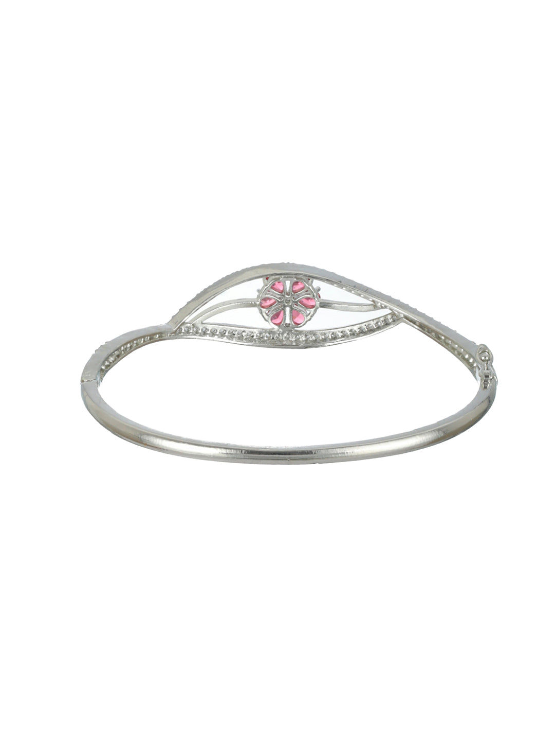 Priyaasi Pink Floral Leaf AD Silver-Plated Bracelet