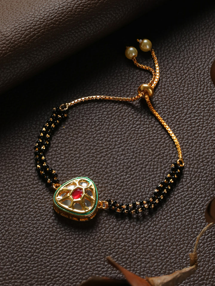 Priyaasi Kundan Black Bead Gold-Plated Mangalsutra Bracelet